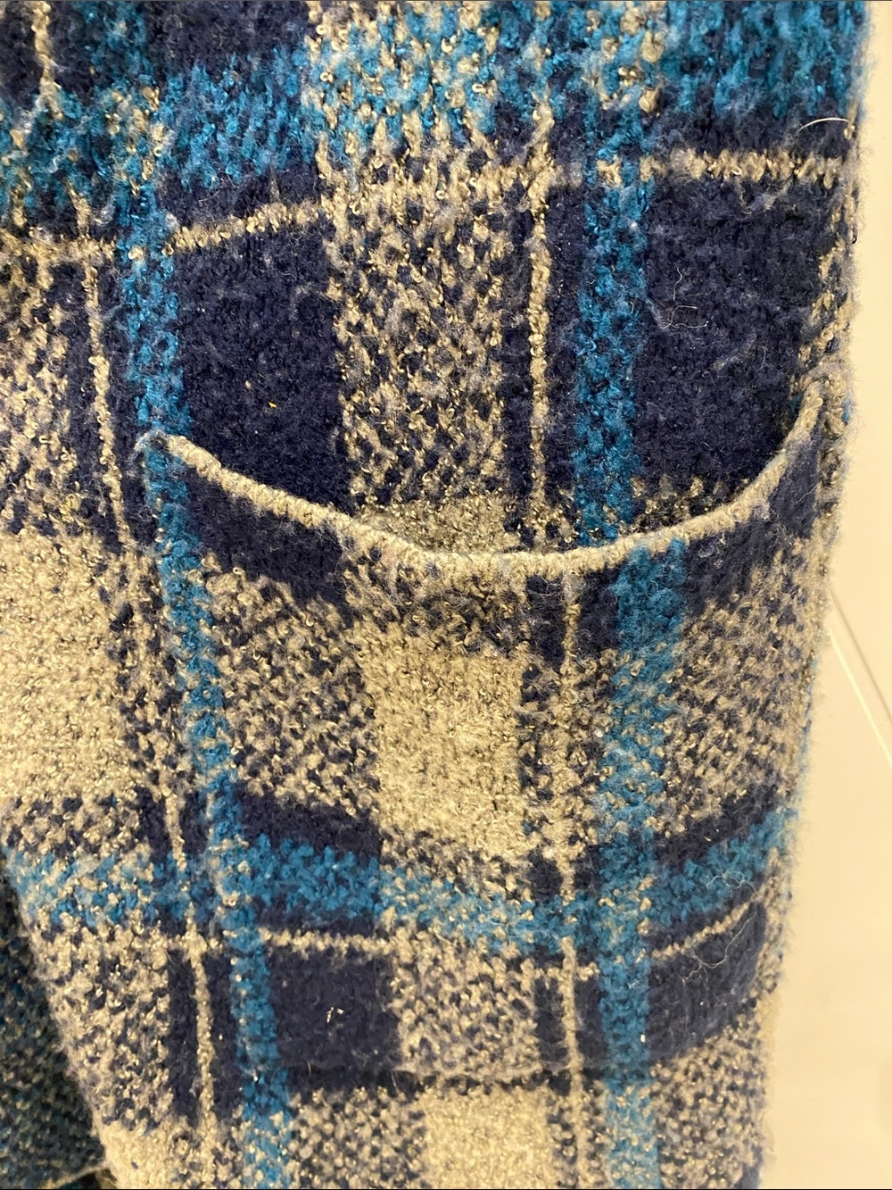 Lily Morgan L Blue Gray Plaid Open Front Coatigan | Oversized Chunky Knit - Picture 8 of 11